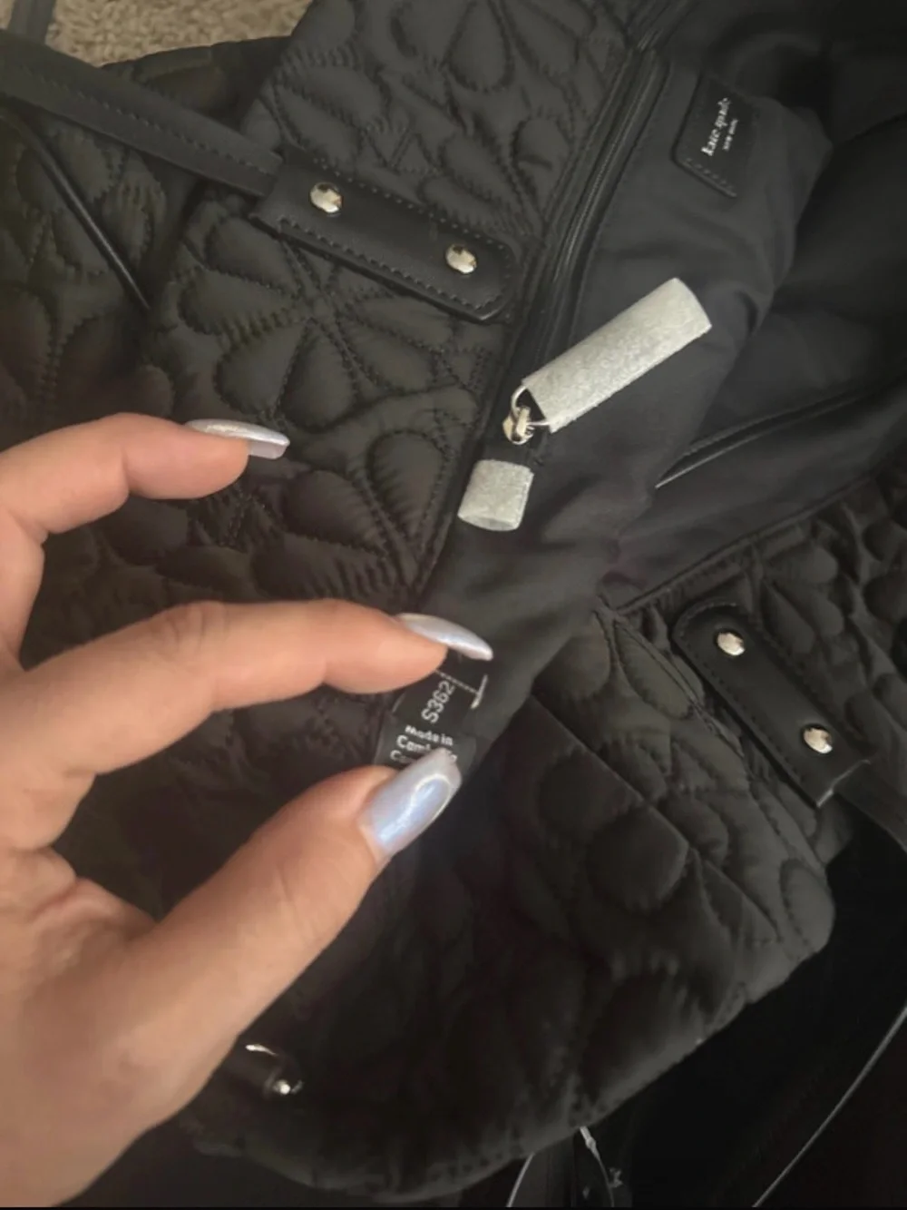 kate spade Black Quilted Floral Tote retail $278